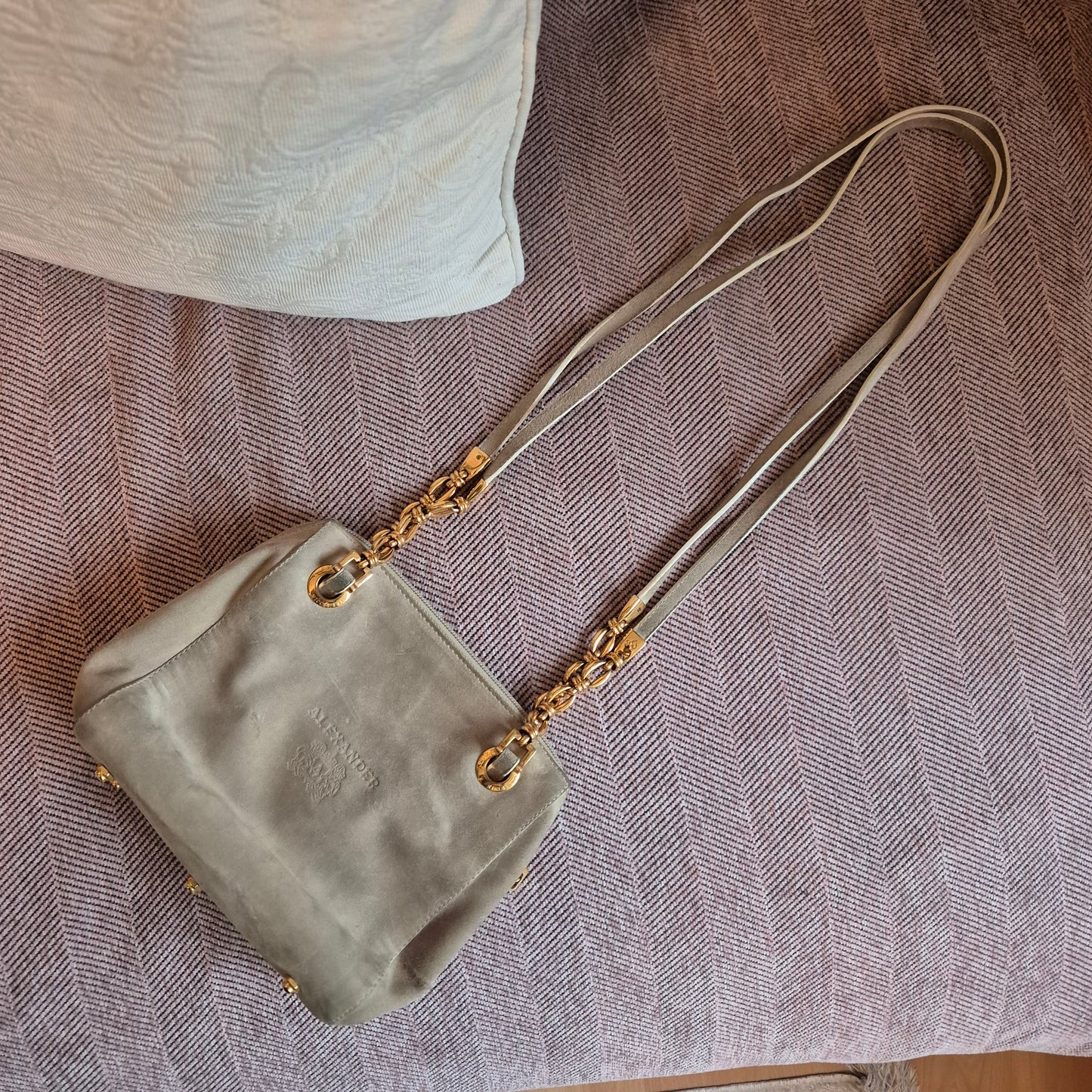 Edle 90er Jahre Alexander NICOLETTE Vintage Tasche | Grau Gold | Wappen-Logo