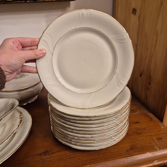 12x Bavaria Elfenbeinfarbend goldrand Speiseteller Porzellan Vintage