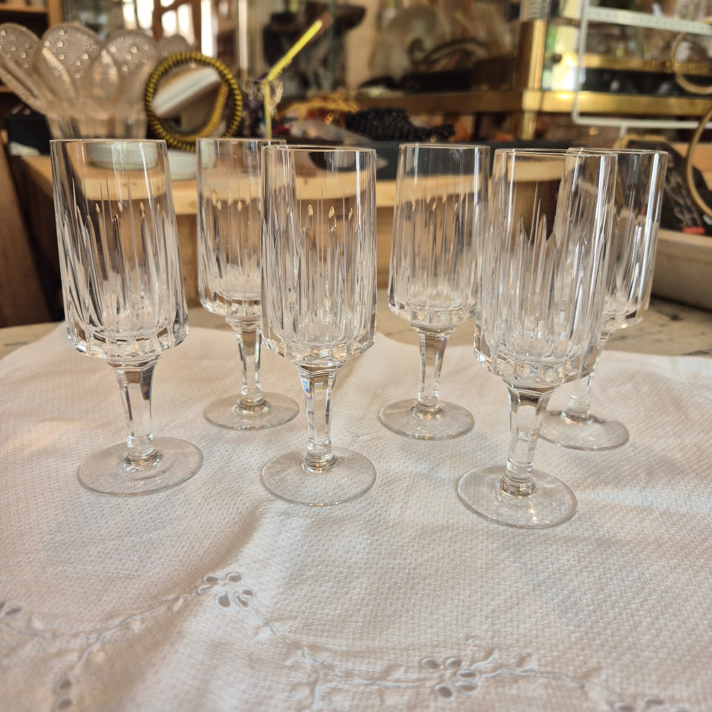 6x kleine Vintage Kristall Sektgläser Wein Gläser Mid-Century Cocktail Bar Likör schnaps