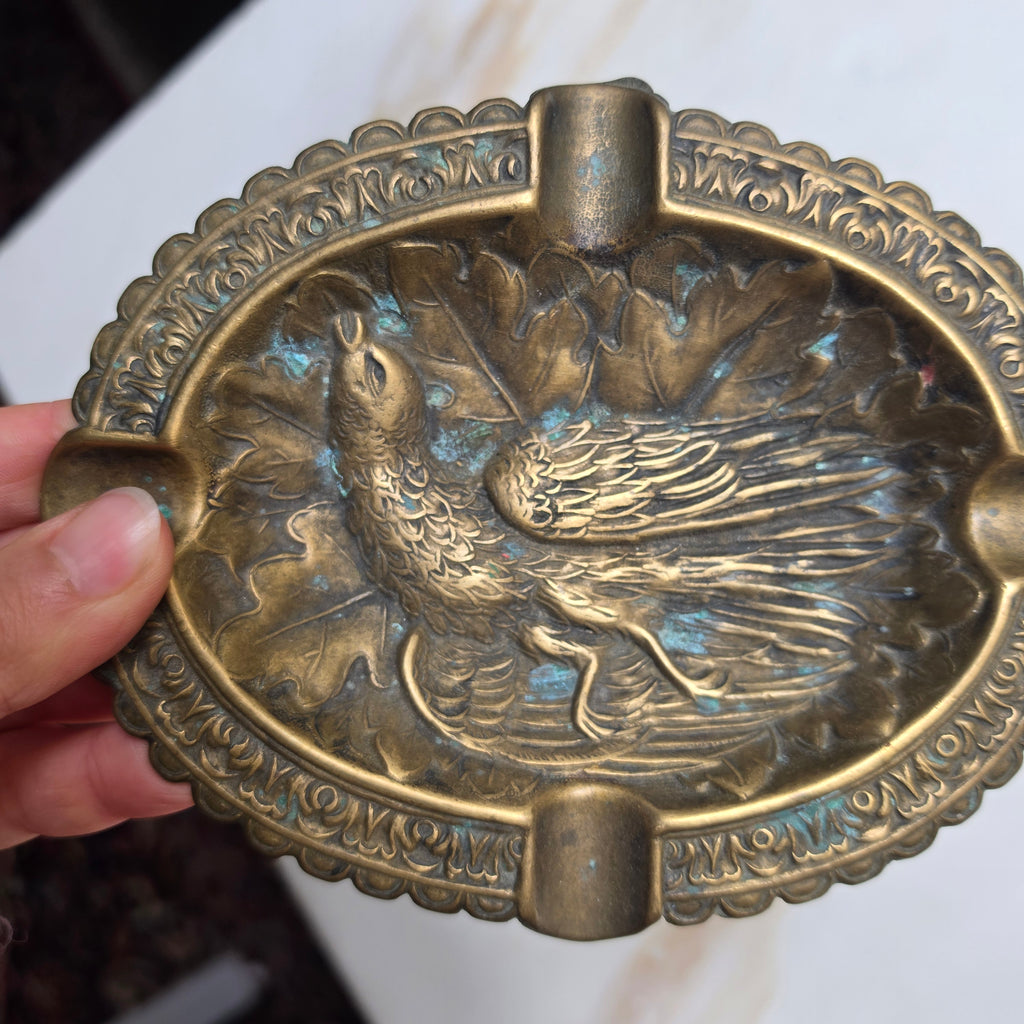 Messing-Aschenbecher mit Vogel-Relief – Vintage Dekoration