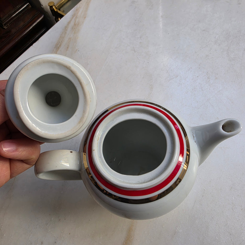 Colditz Tee Kaffeekanne Kanne Mokka Vintage weiß rot gold klein