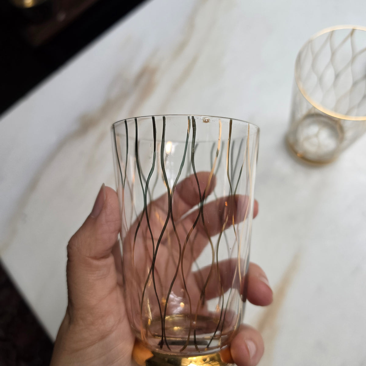 3x Vintage Mid-Century Wasser- & Longdrinkgläser mit Golddekor