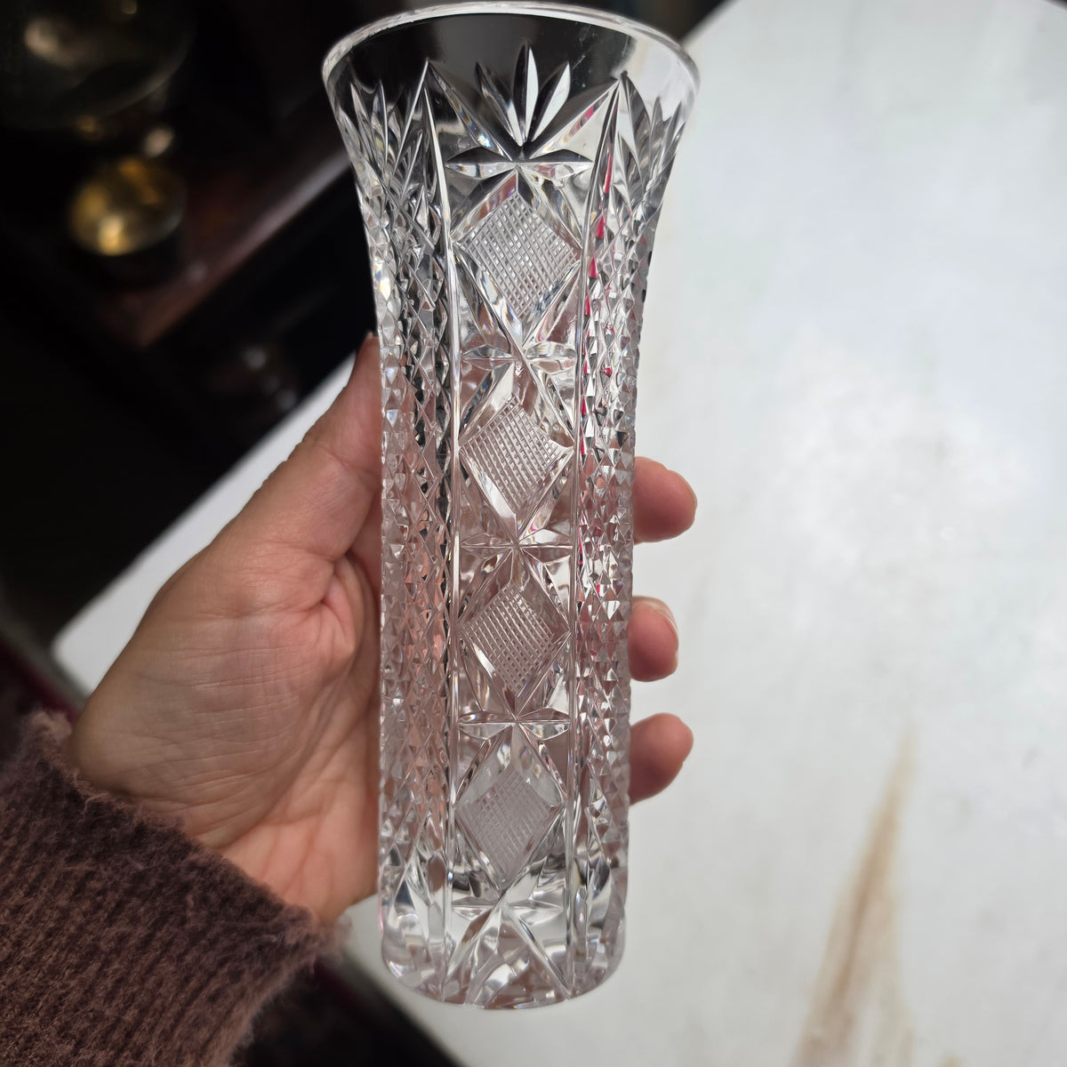 Elegante Kristallglas-Tischvase mit Brillantschliff – Vintage Deko