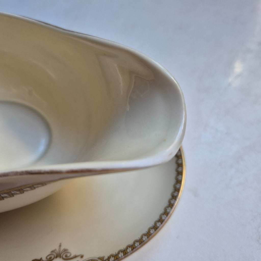 Antike Saucen Sauciere Schüssel Elfenbein Porzellan Goldrand Heinrich H&Co. Selb
