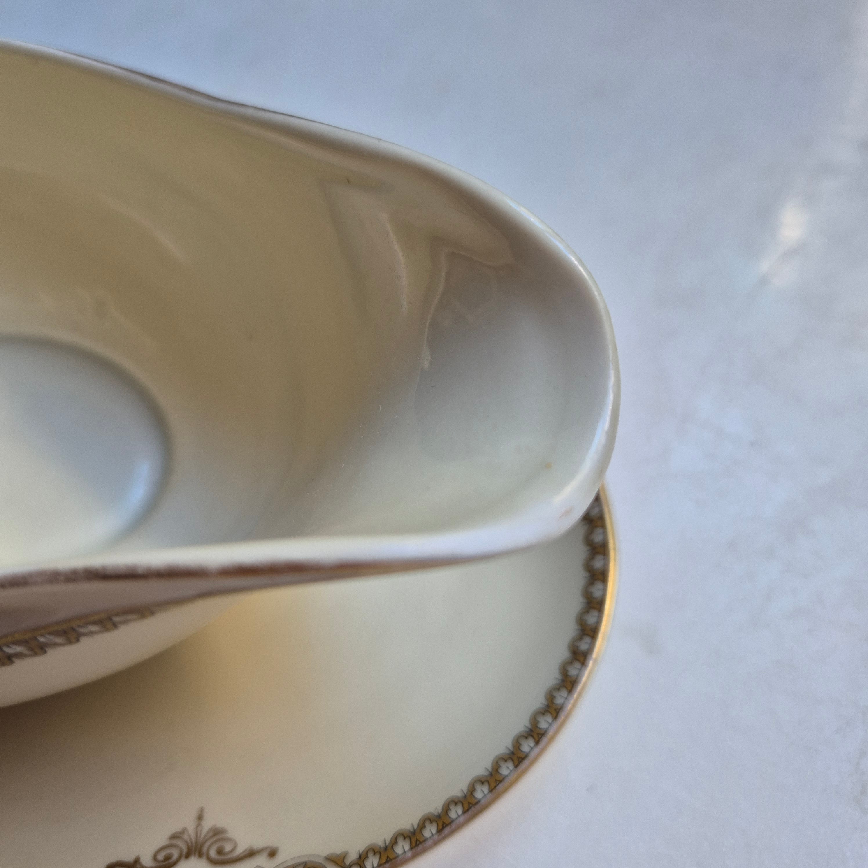 Antike Saucen Sauciere Schüssel Elfenbein Porzellan Goldrand Heinrich H&Co. Selb