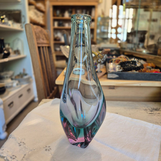 50er Jahre Glas Vase wie Murano blau rosa