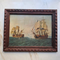 Vintage Maritimes Bild im Holzrahmen – Historische Seeschlacht mit Segelschiffen („Made in Spain“)