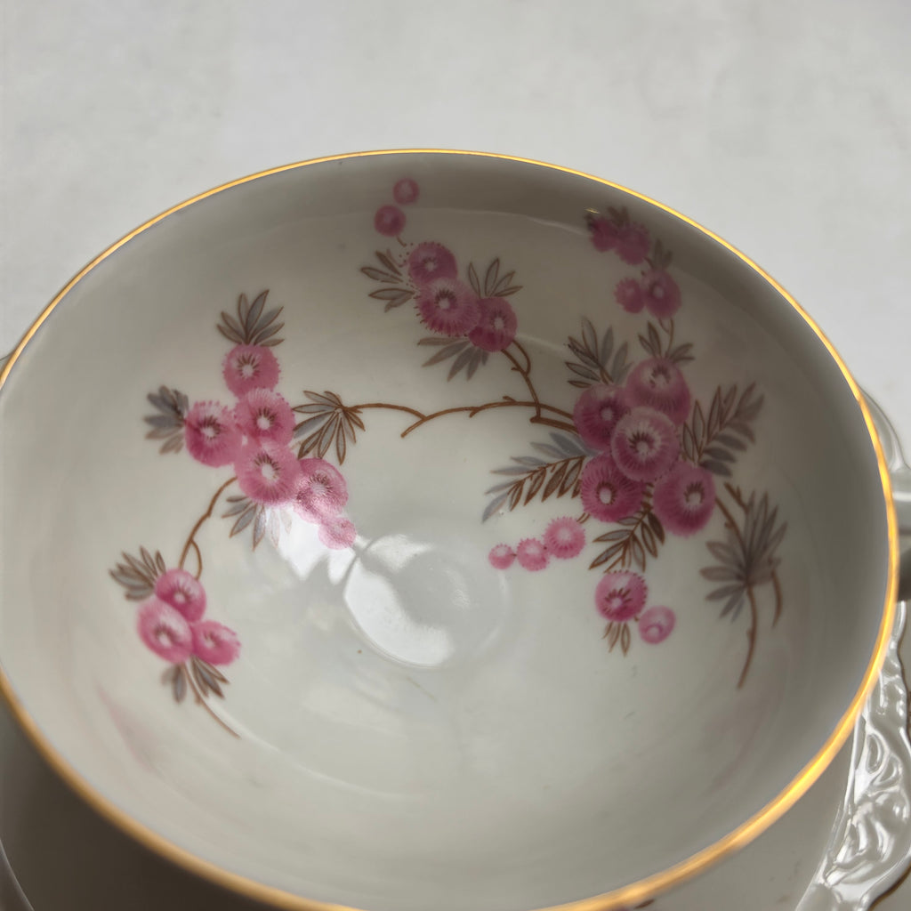 Vintage-Porzellan-Gedeck (3-teilig) mit zartem Rosendesign und Goldrand