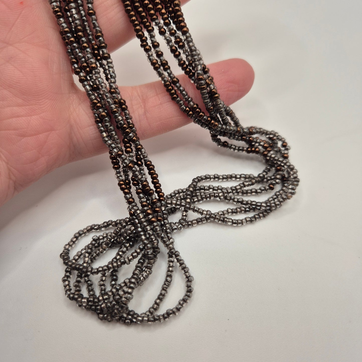 Vintage Multi-Strand Halskette Perlenkette grau braun