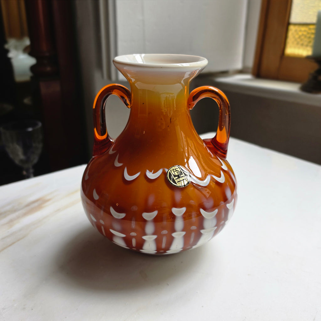 Vintage Kunstglas Henkelvase – FS Prokuplje – Jugoslawien 70er Jahre
