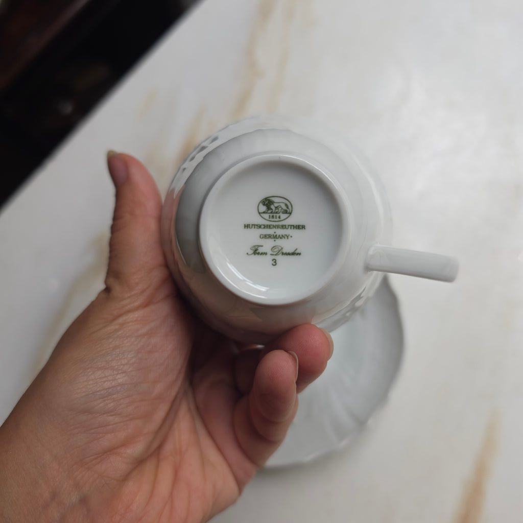 Vintage Hutschenreuther Dresden Kaffeetasse mit Untertasse – Feines Porzellan mit Blumendekor & Relief