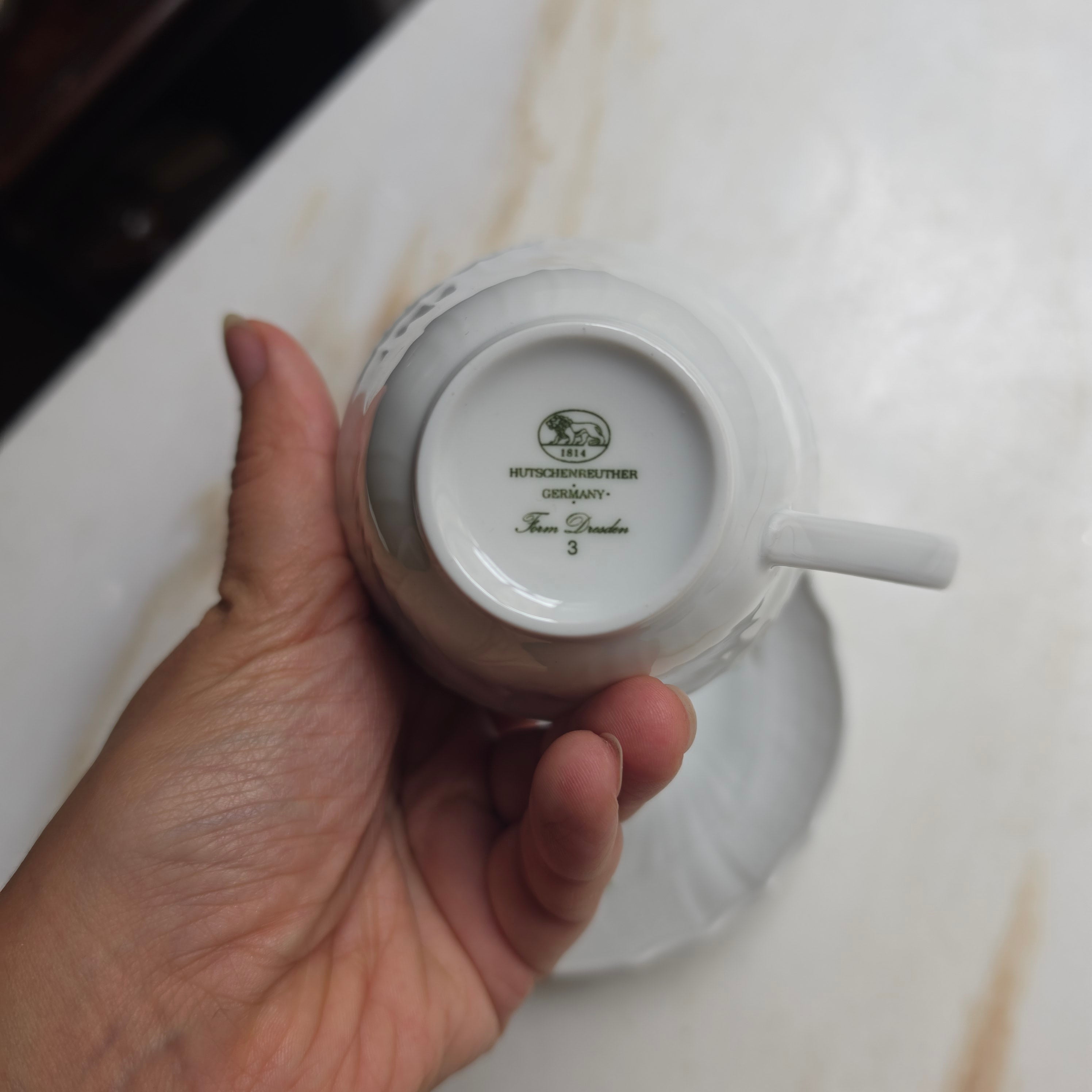 Vintage Hutschenreuther Dresden Kaffeetasse mit Untertasse – Feines Porzellan mit Blumendekor & Relief