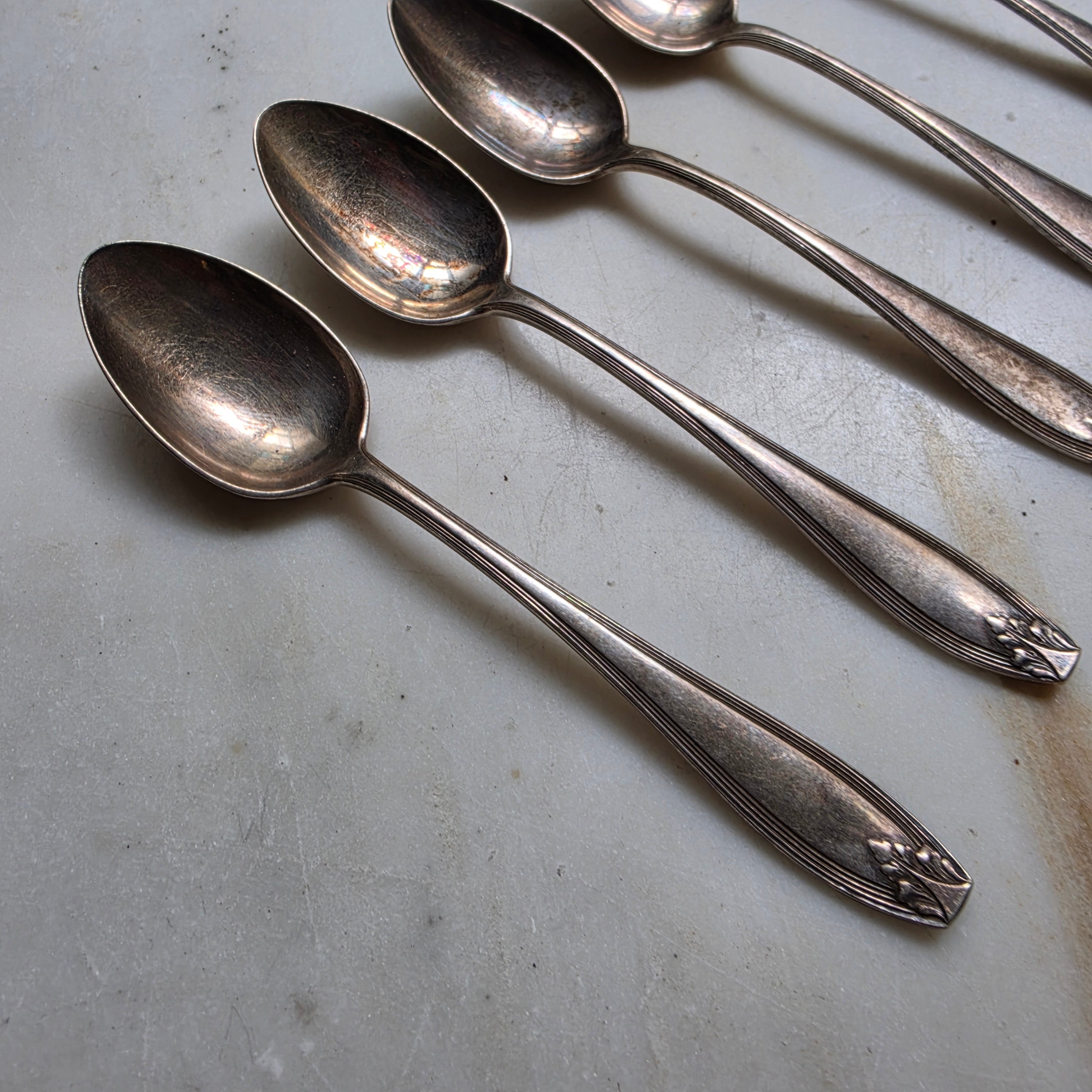 6x Jugendstil Teelöffel versilbert 60er Auflage