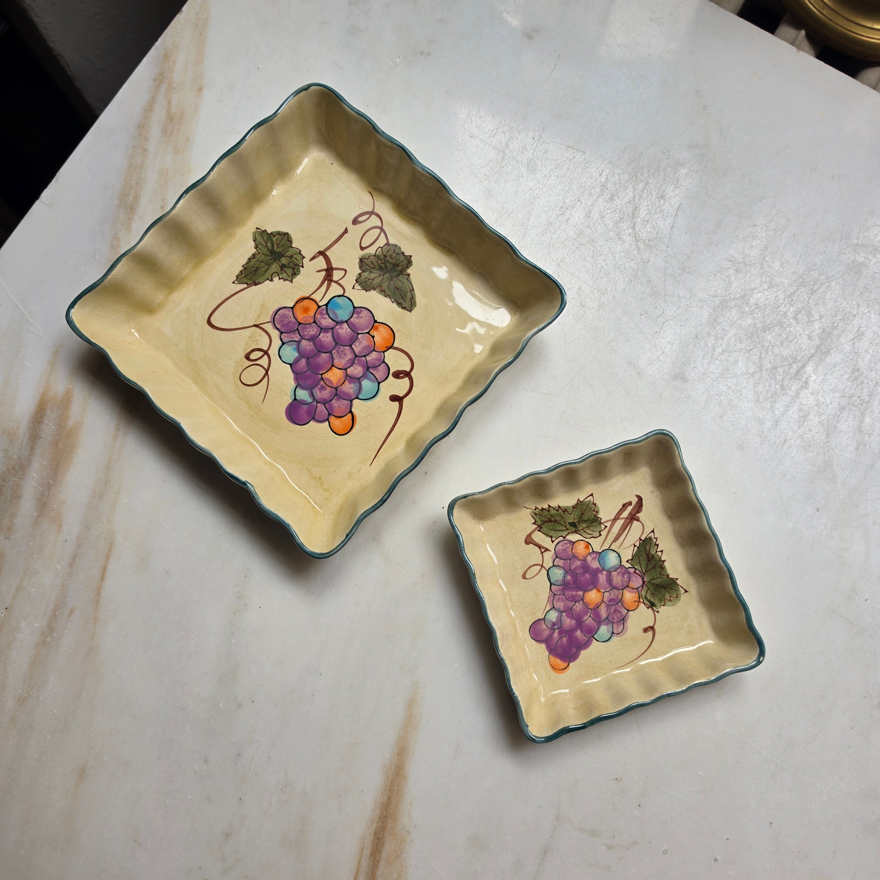 Rustikales Keramik-Schälchen-Set mit Weintrauben-Motiv – Handbemalter Vintage-Charme