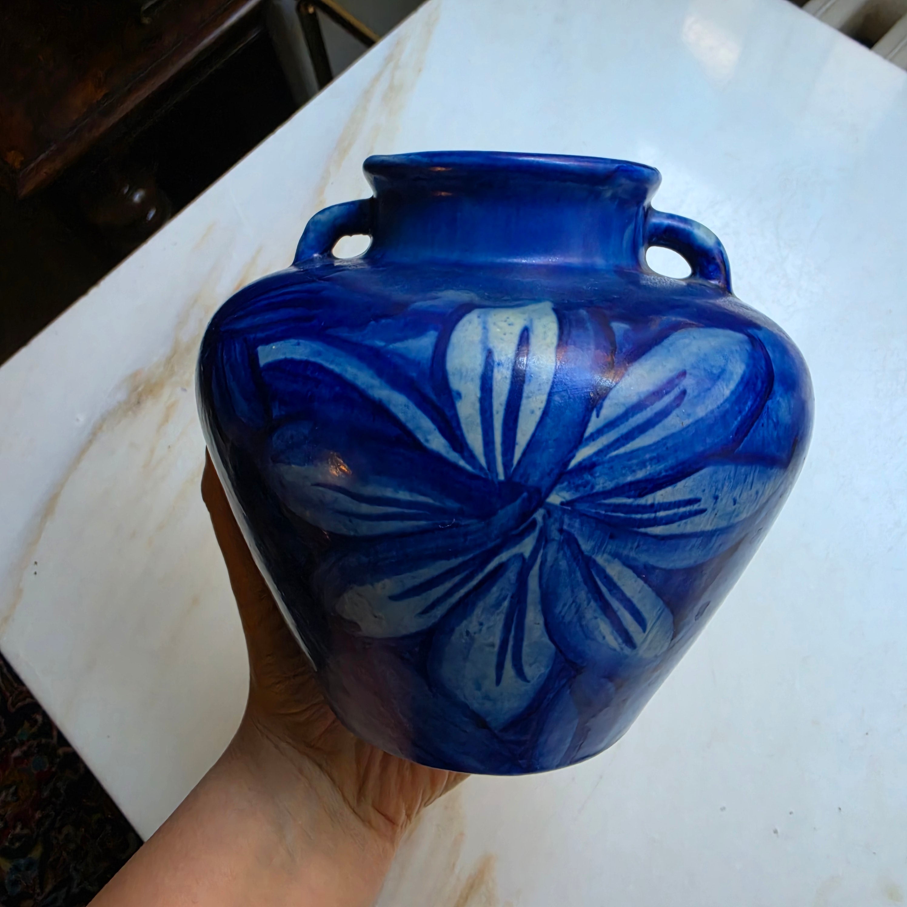 Handgemachte Keramik Vase Handmade Finnland Retro Vintage Blau Lilie