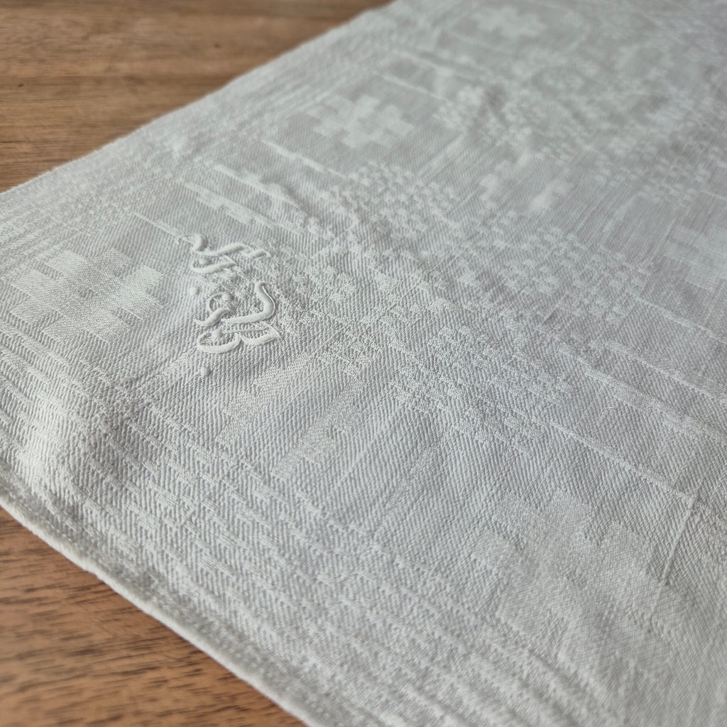 Antike Jugendstil Serviette Leinen Baumwolle Monogramm weiß 74x 79cm Monogram H.B.