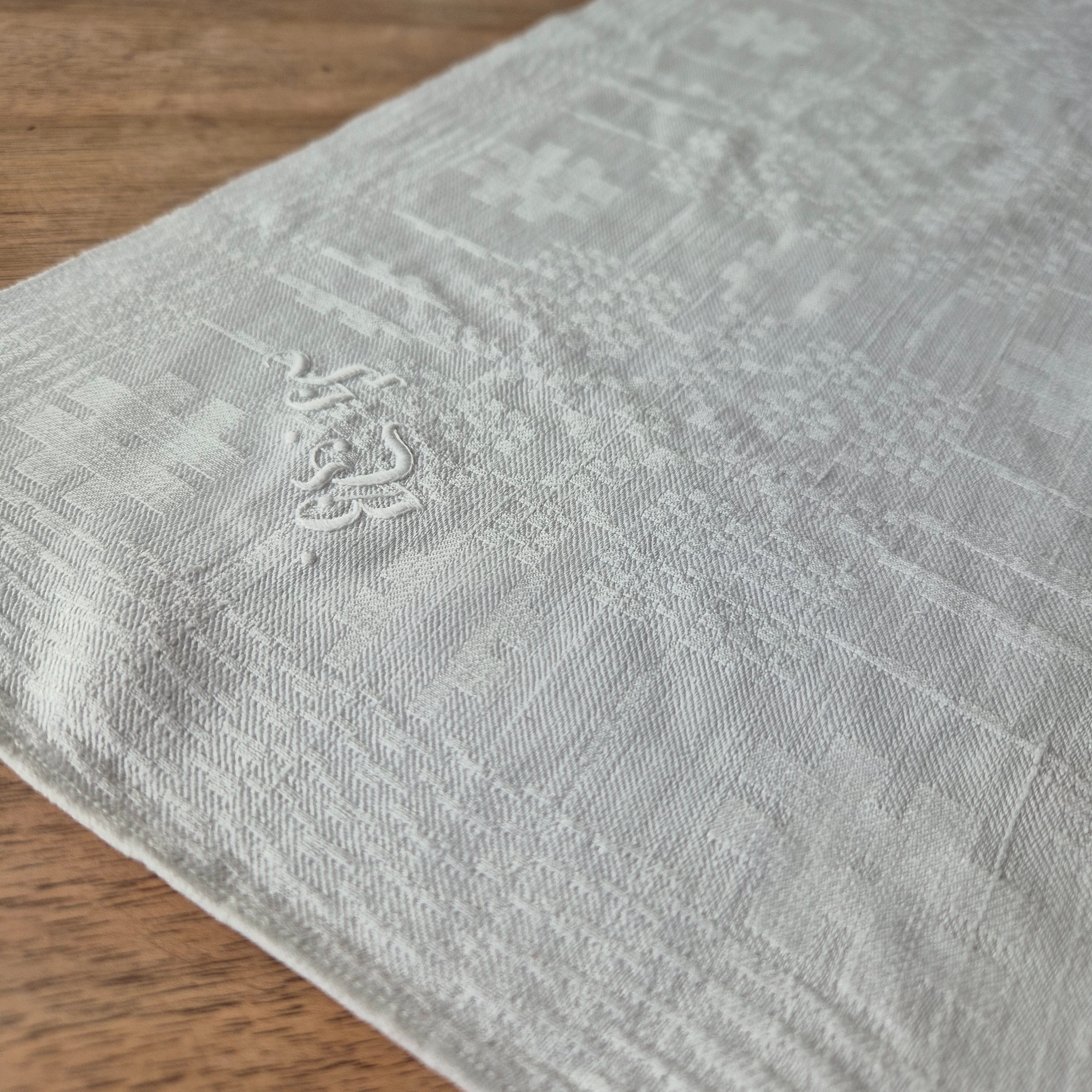 Antike Jugendstil Serviette Leinen Baumwolle Monogramm weiß 74x 79cm Monogram H.B.