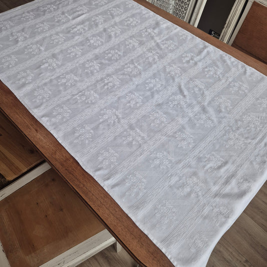 Vintage Tischdecke Tuch weiß 74x 130cm Damast weiß Baumwolle