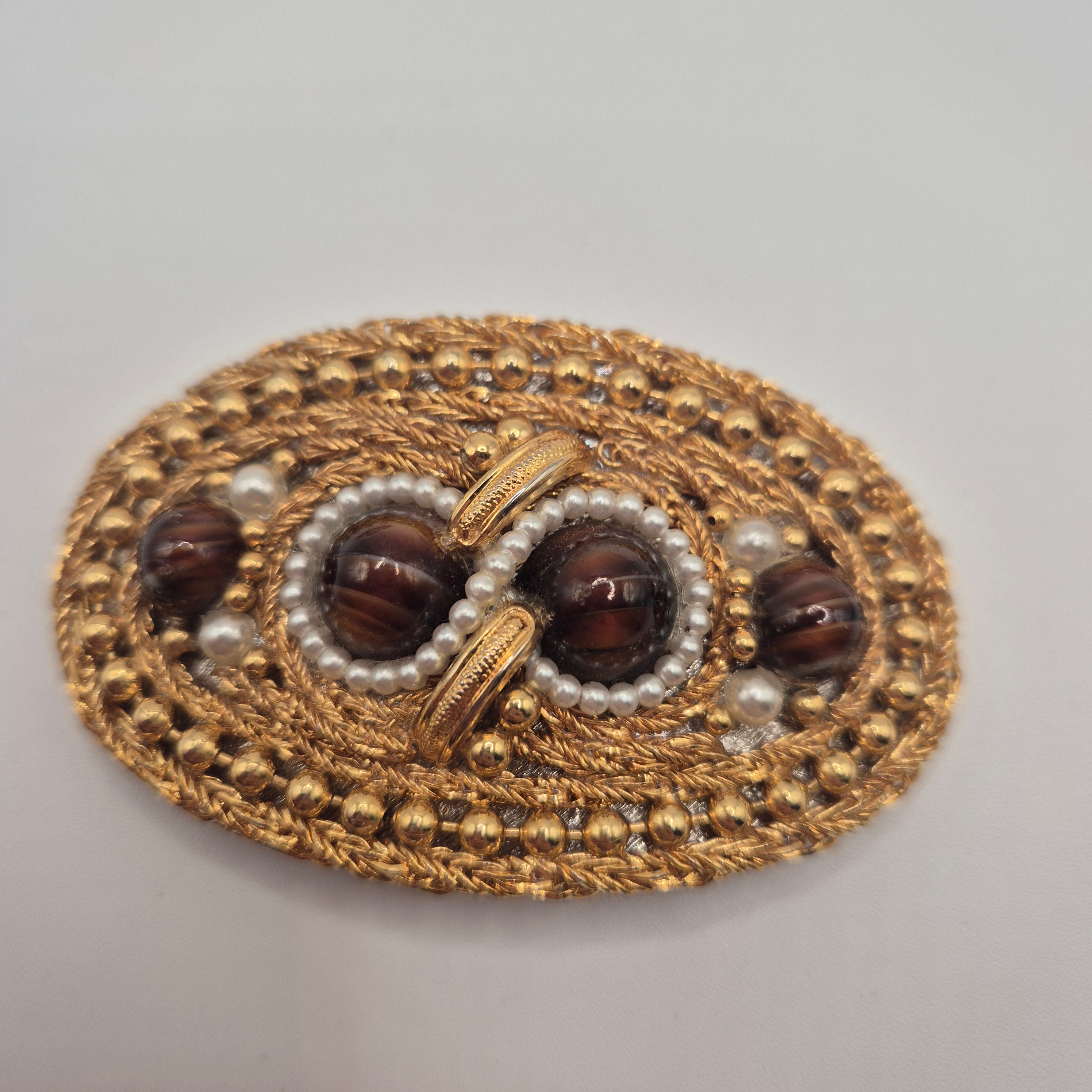 80er Jahre Vintage Gürtelschnalle – Handgearbeitet mit Cabochons & Flechtoptik