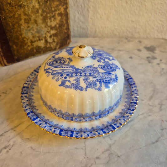 Antike Porzellan Butterdose Echt Tuppack China Blau Tiefenfurt Blau Weiß