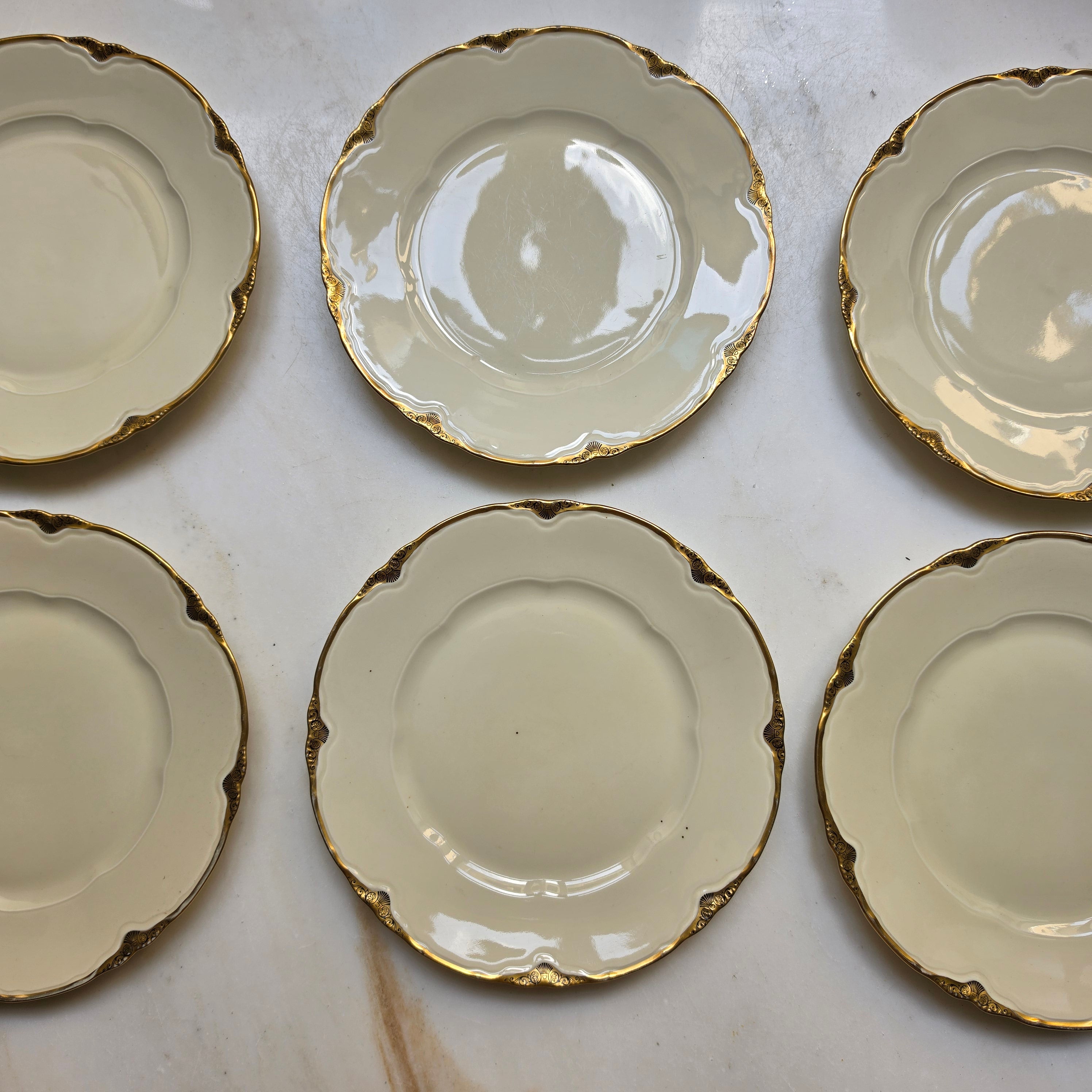 Antike Schönwald Porzellan-Essteller mit Goldrand & Muschelrelief (5er-Set) – Elfenbein/Creme (Kopie)