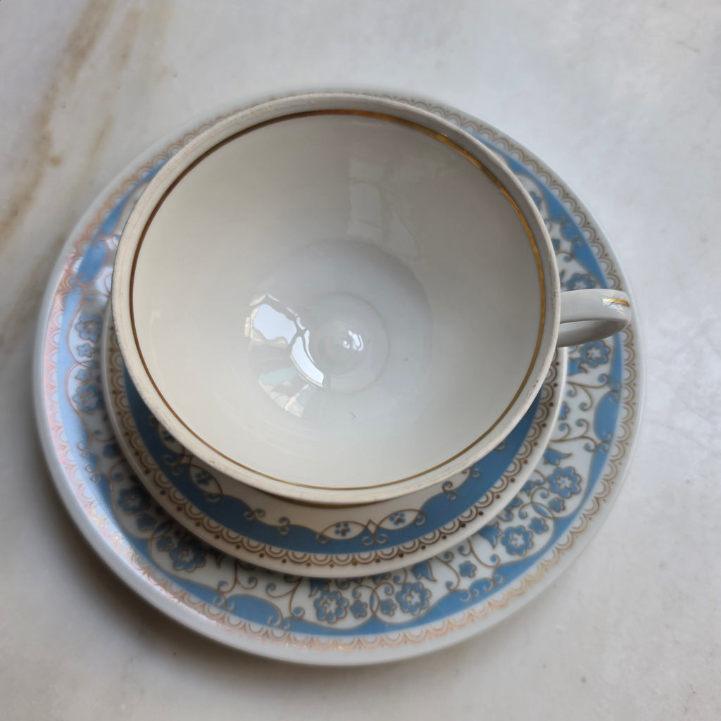 Antikes Teegedeck 3-teilig – CP Lettin Porzellan mit blauer Ornamentik & Goldrand