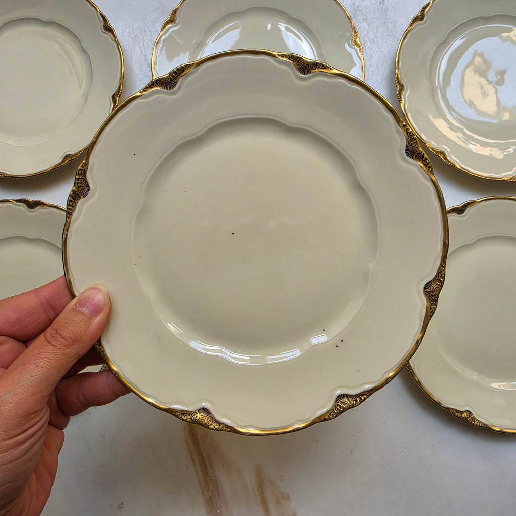 Antike Schönwald Porzellan-Essteller mit Goldrand & Muschelrelief (5er-Set) – Elfenbein/Creme (Kopie)