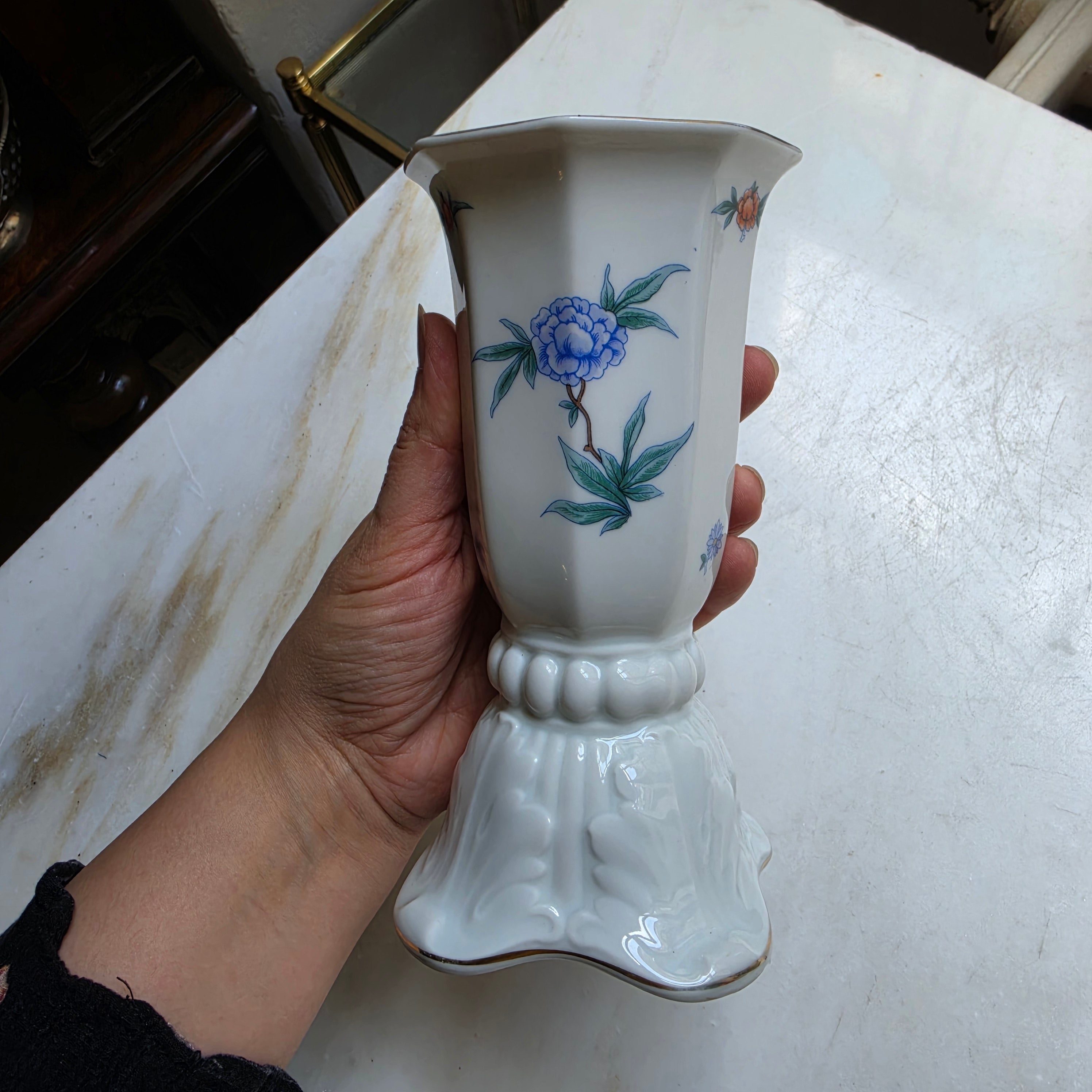 Vintage Rosenthal Porzellanfuß-Vase – Modell Ph. Rosenthal mit floralem Dekor