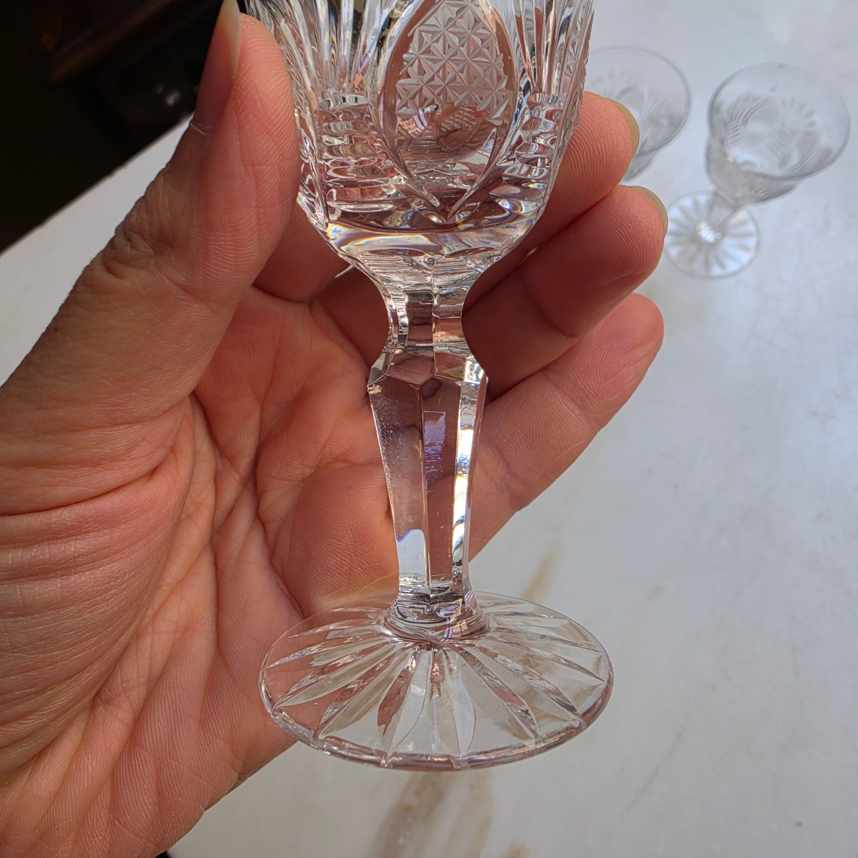 4x Vintage Kristall Schnaps Likör Wein Gläser Mid-Century Cocktail Bar klein