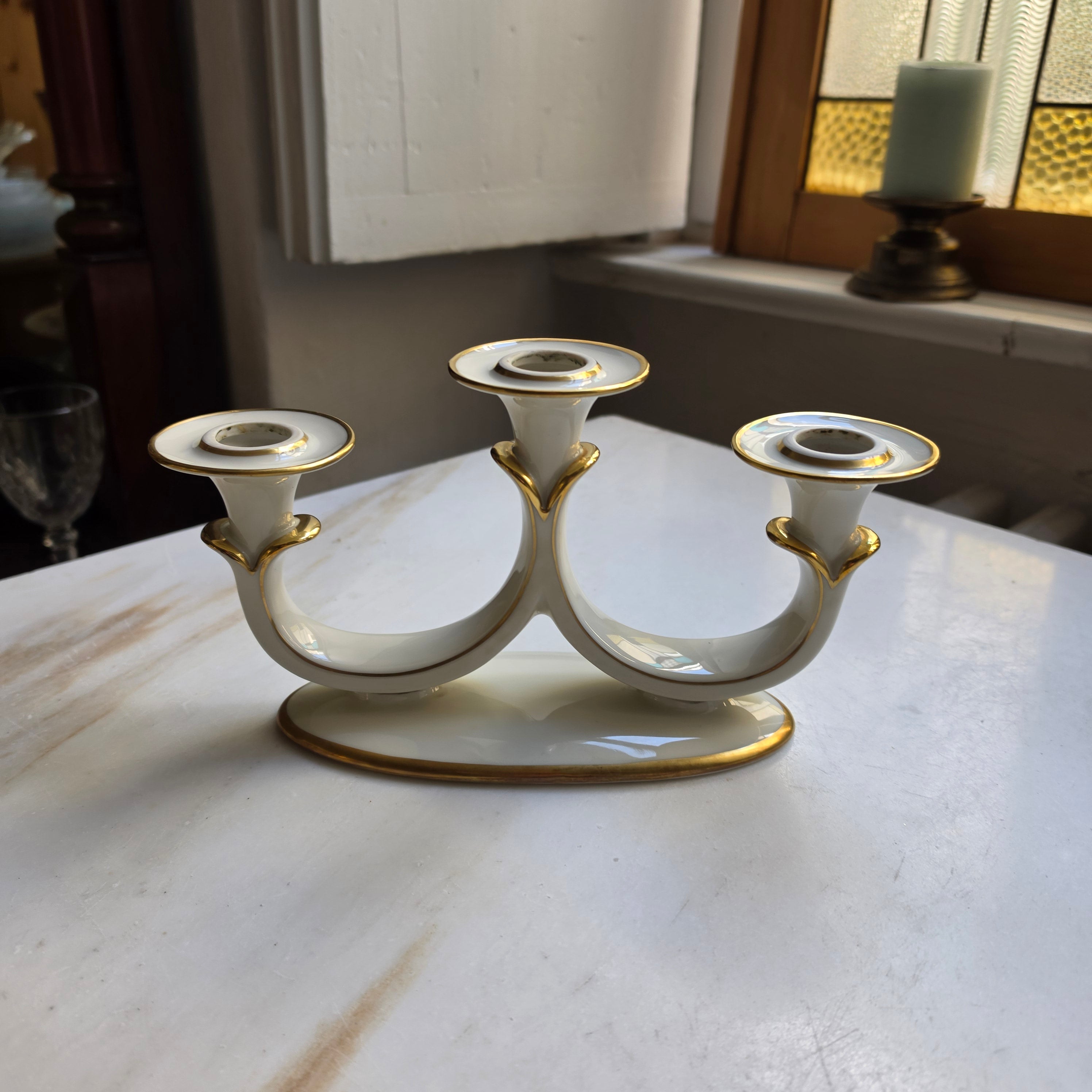 Alka Kunst Bavaria Eschenbach - 3 armiger Kerzenständer - Porzellan mit Goldakzenten