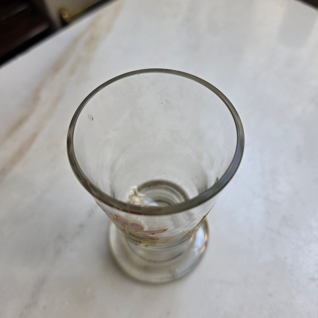 Antikes Jugendstil Likörglas / Schnapsglas – Handgemalt mit Emaille-Dekor & Goldstaffage - um 1900