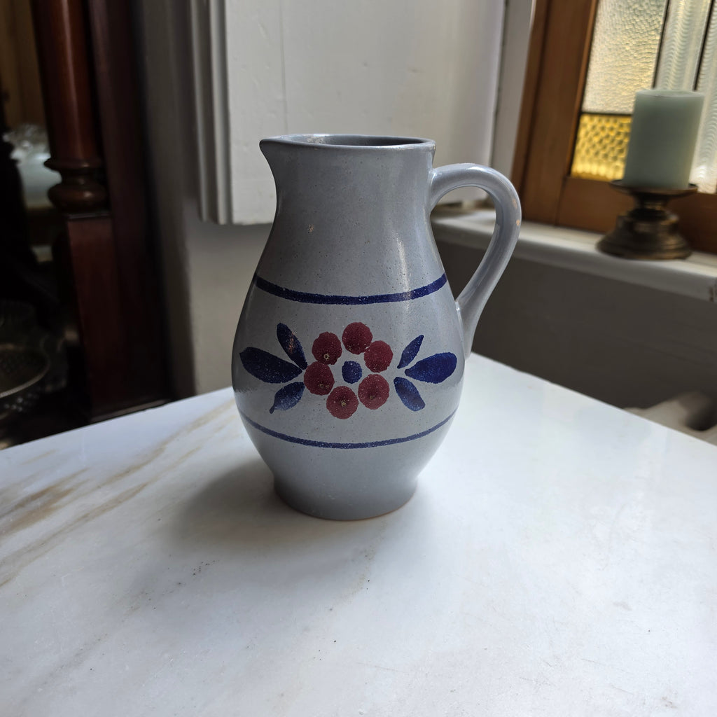 Vintage Keramik-Krug „Blumen-Dekor“ – Handmade - grau blau