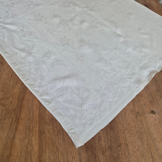 Antike Jugendstil Serviette Damast Baumwolle Monogramm M.weiß 71x68cm