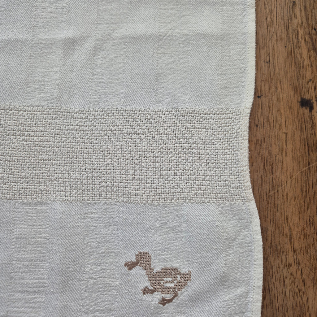 Vintage Halbleinen Geschirr-& Küchentuch Entenmotiv 61x48cm creme