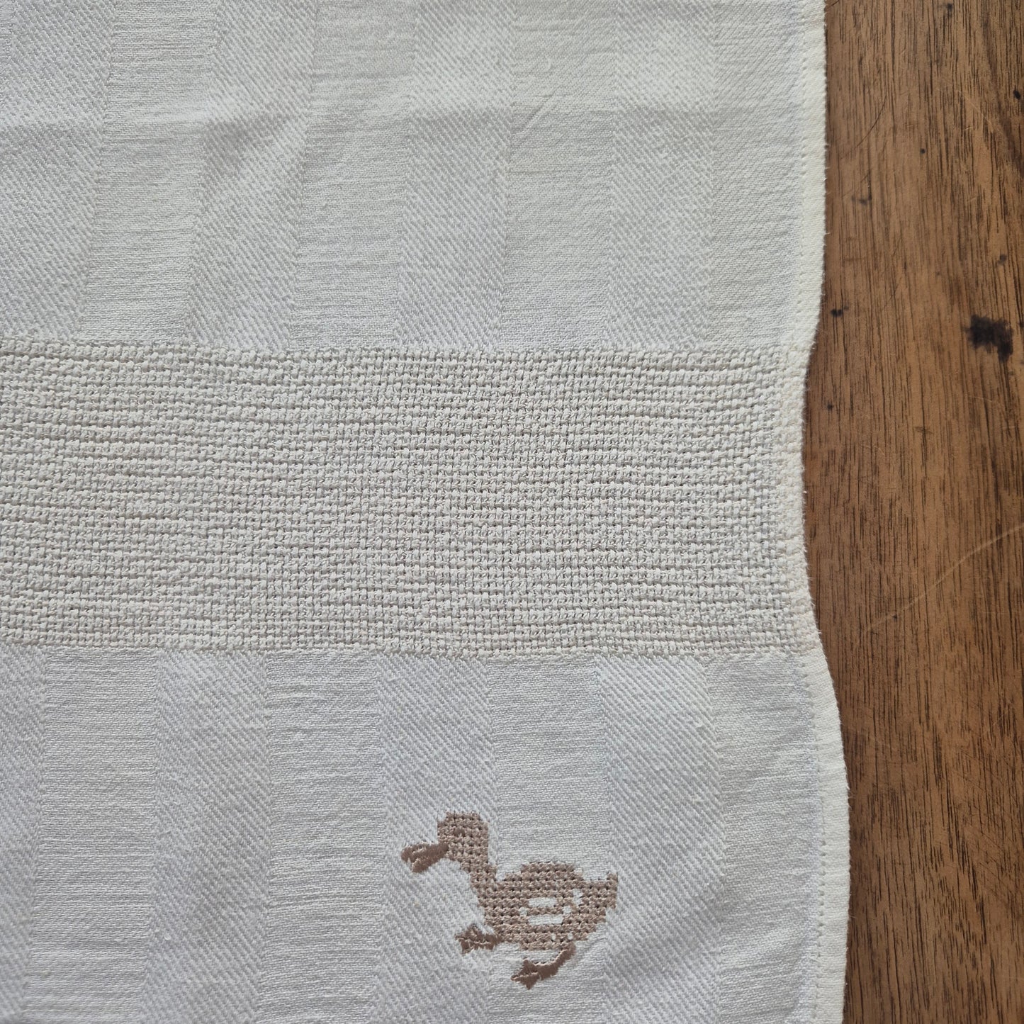 Vintage Halbleinen Geschirr-& Küchentuch Entenmotiv 61x48cm creme
