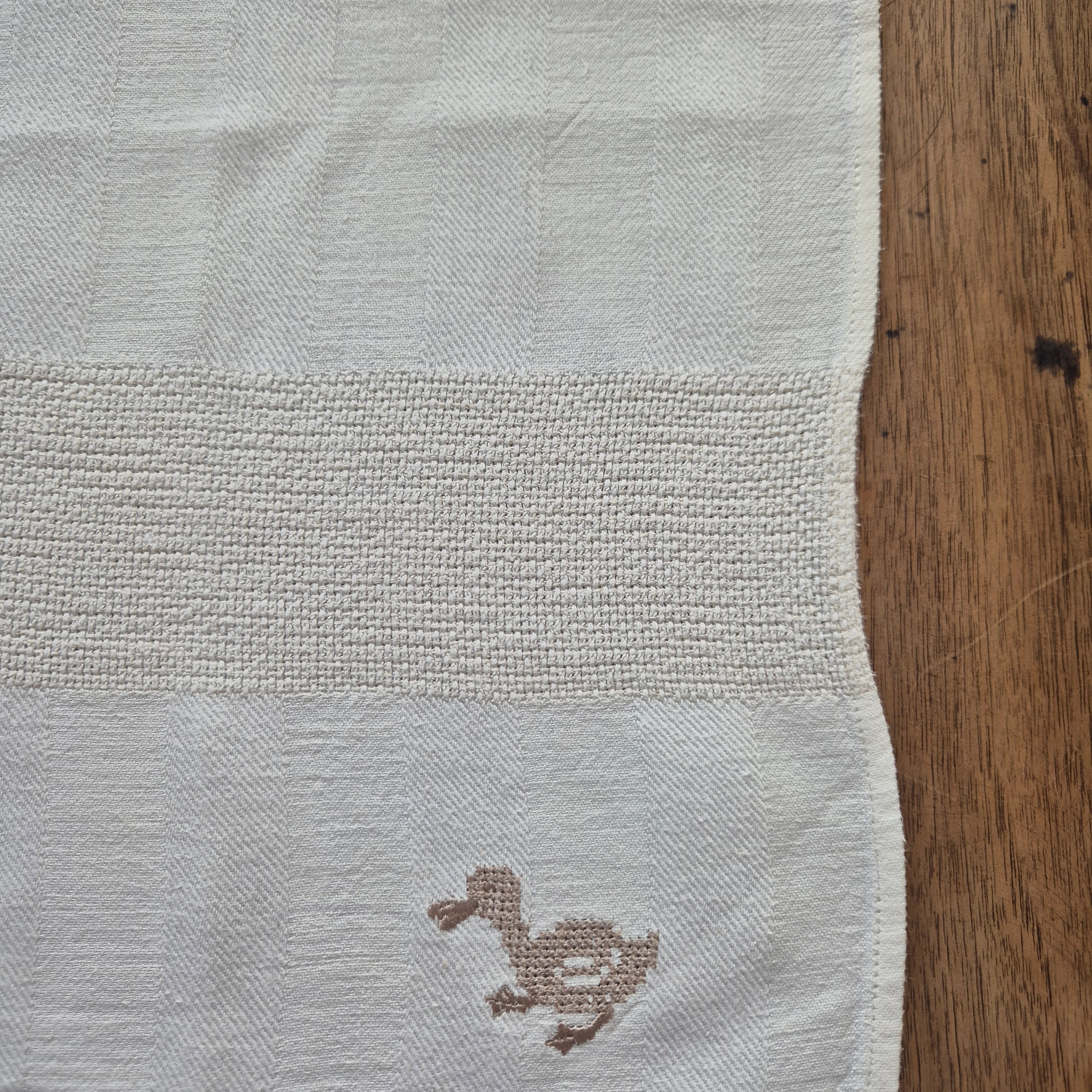 Vintage Halbleinen Geschirr-& Küchentuch Entenmotiv 61x48cm creme