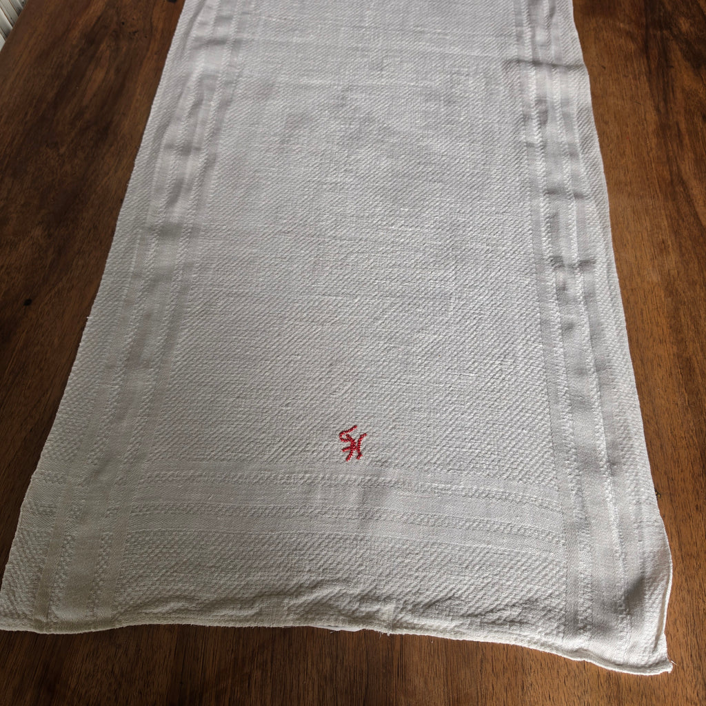 Antikes 20er Jahre Küchen-& Geschirrtuch Leinen/Baumwolle weiß Monogramm S.H.
