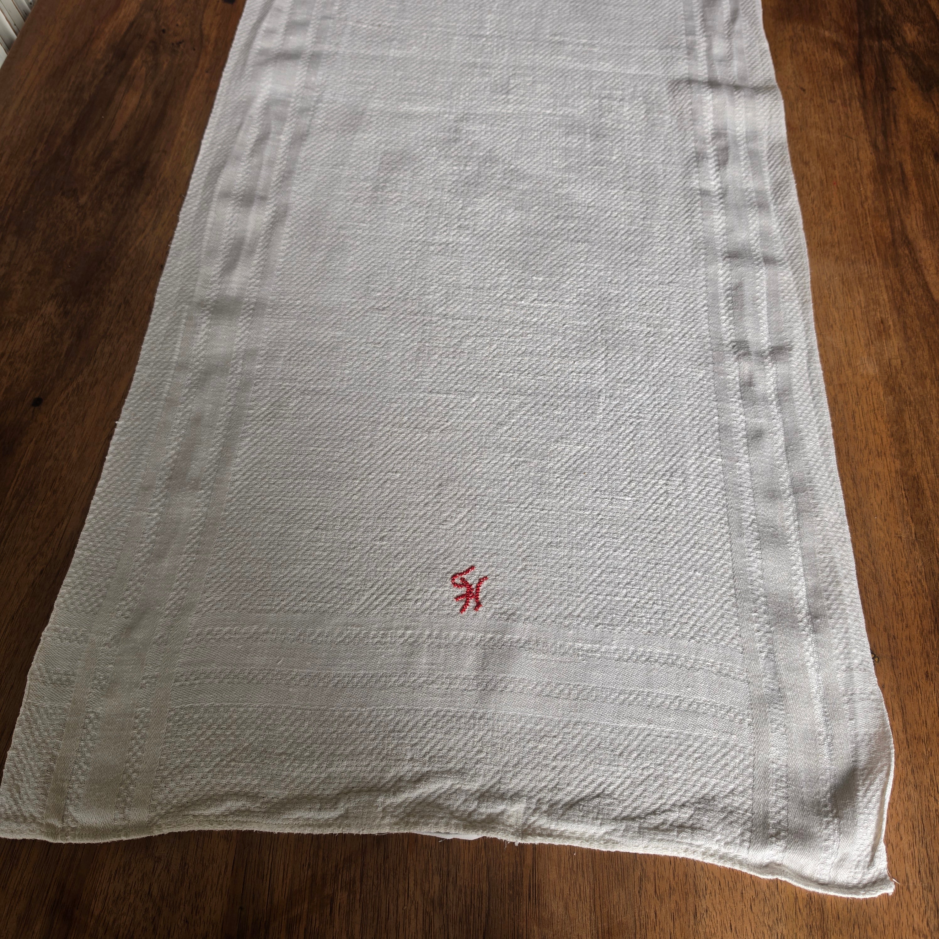 Antikes 20er Jahre Küchen-& Geschirrtuch Leinen/Baumwolle weiß Monogramm S.H.