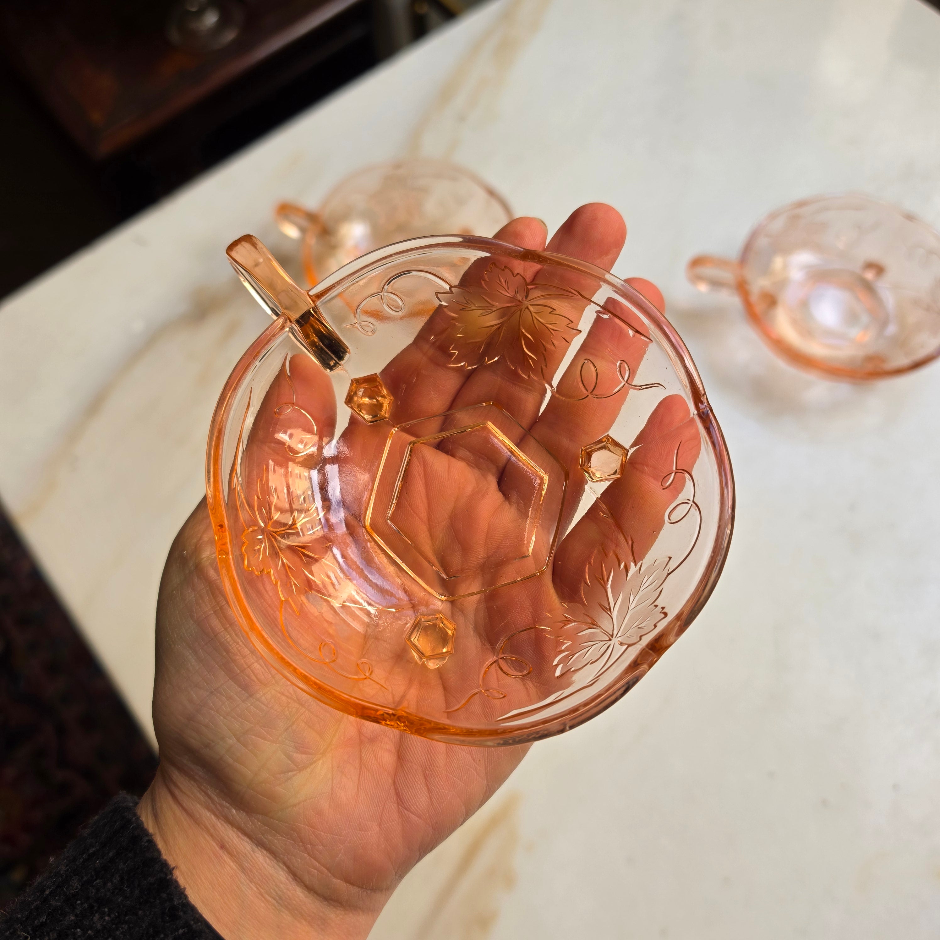 3x Rosalin Glasschalen mit Henkel- im Art-Déco-Stil