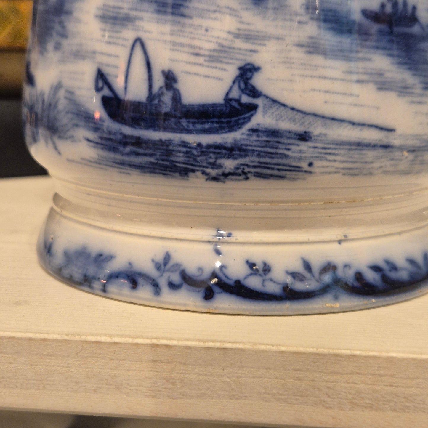 Antike H.H & Cie Delft Vorratsdose ohne Deckel blau weiß 120Jahre alt Kochlöffelhalter Aufschrift "Reis"