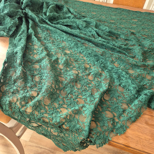 Vintage Grüner Spitzen Stoffrest 200x140cm Muster Transparent