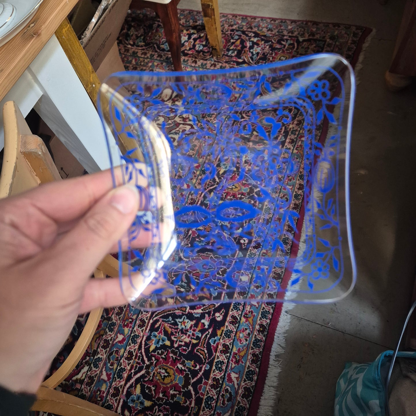 Wunderschöne Zwiebelmuster Retro Schale Ringschale Schmuckschale Vintage blau Glas