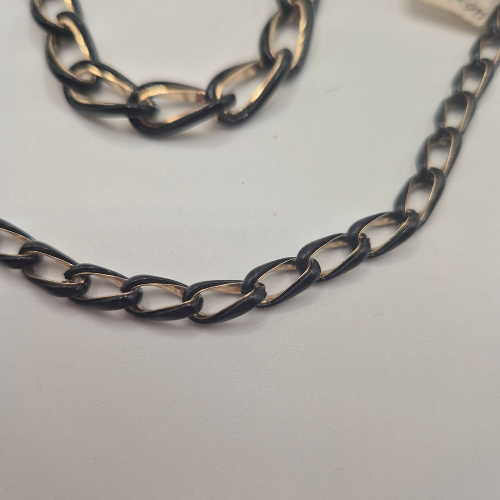 Vintage Set aus Halskette und Armband – Markantes Design mit schwarz-goldenen Gliedern