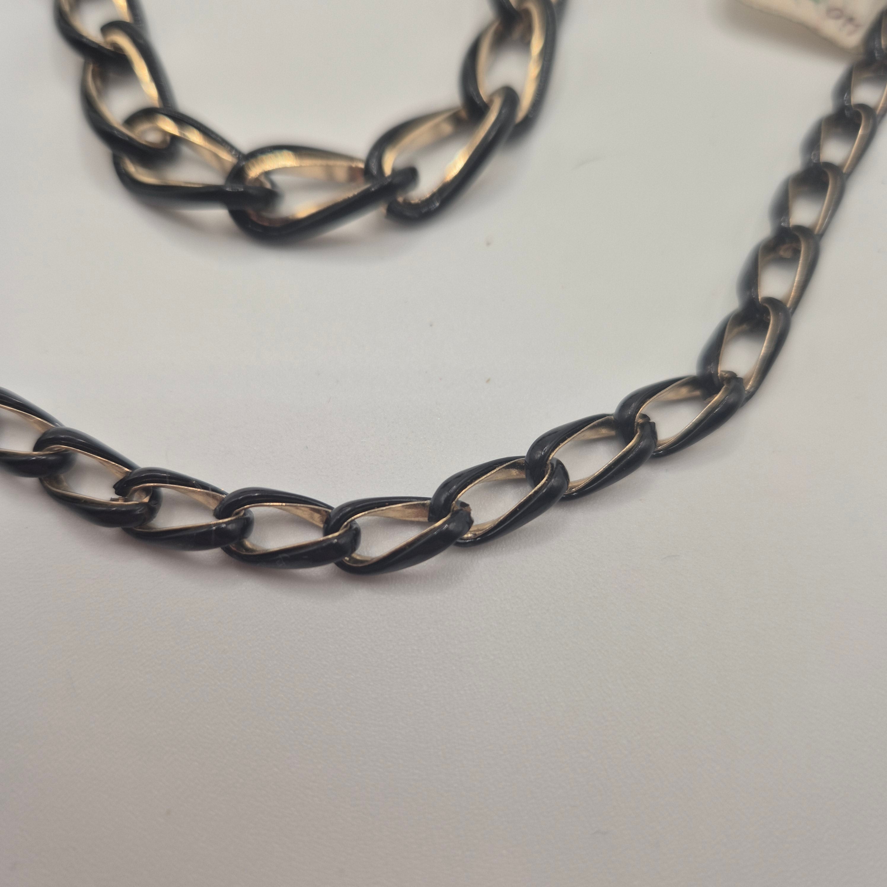 Vintage Set aus Halskette und Armband – Markantes Design mit schwarz-goldenen Gliedern