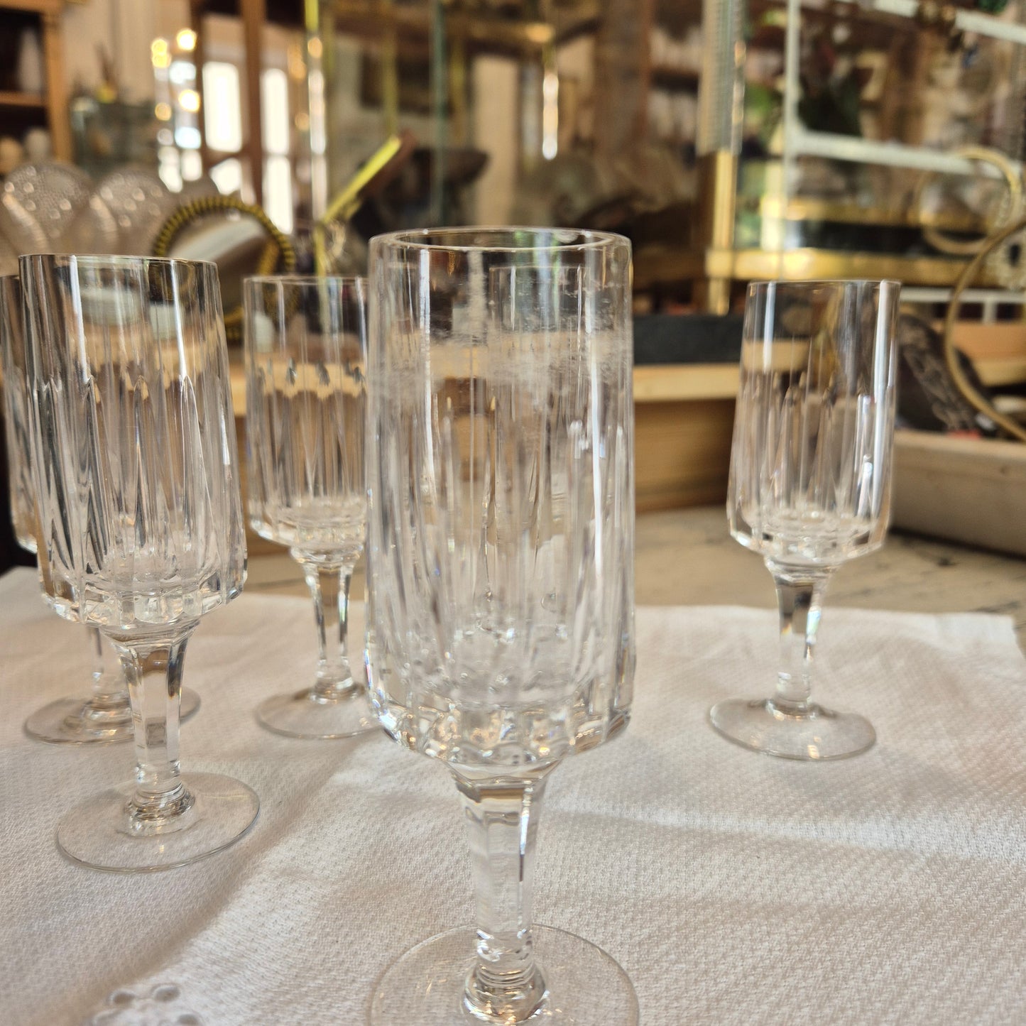 6x kleine Vintage Kristall Sektgläser Wein Gläser Mid-Century Cocktail Bar Likör schnaps