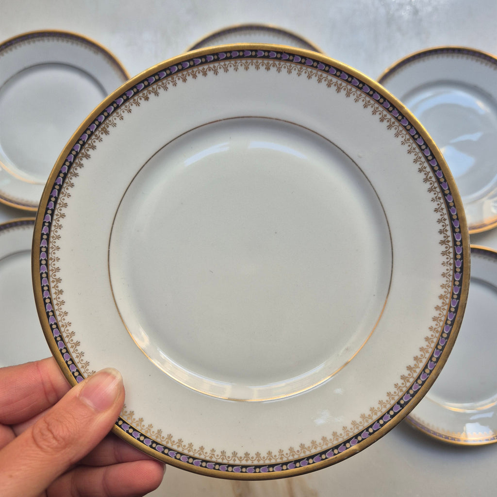 6x C.T. Altwasser Dessertteller Kuchenteller Handbemalt mit Goldrand