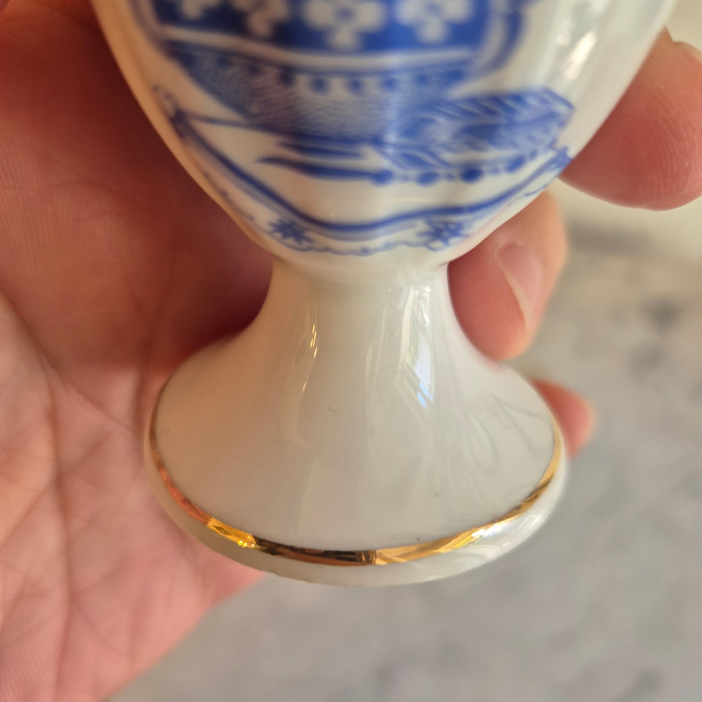 2x Antike Porzellan Eierbecher WIE echt Tuppack China Blau Tiefenfurt Blau Weiß