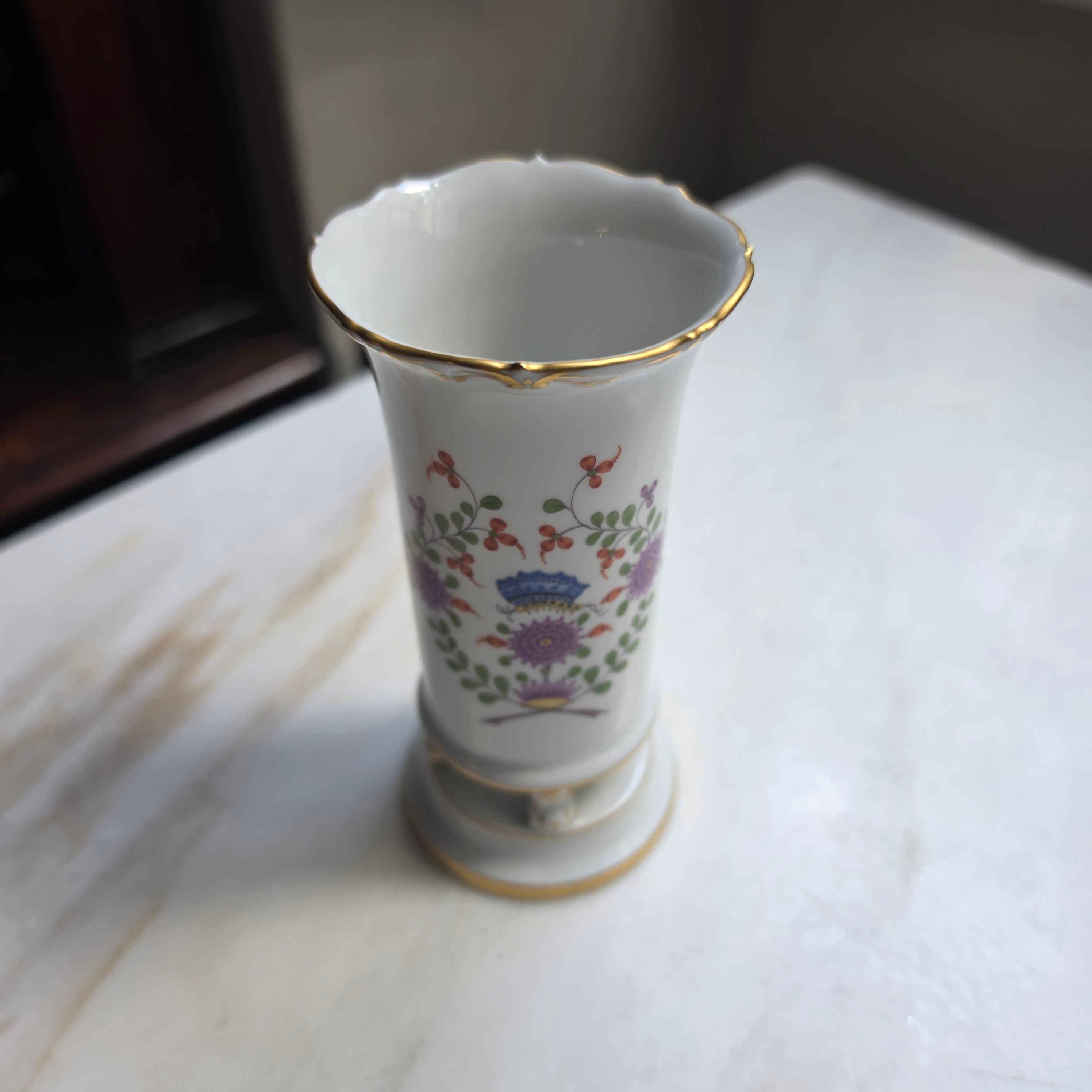 Original Meissen Porzellan Vase - Prunkvase – Indische Blumenmalerei & Goldrand - 1.Wahl