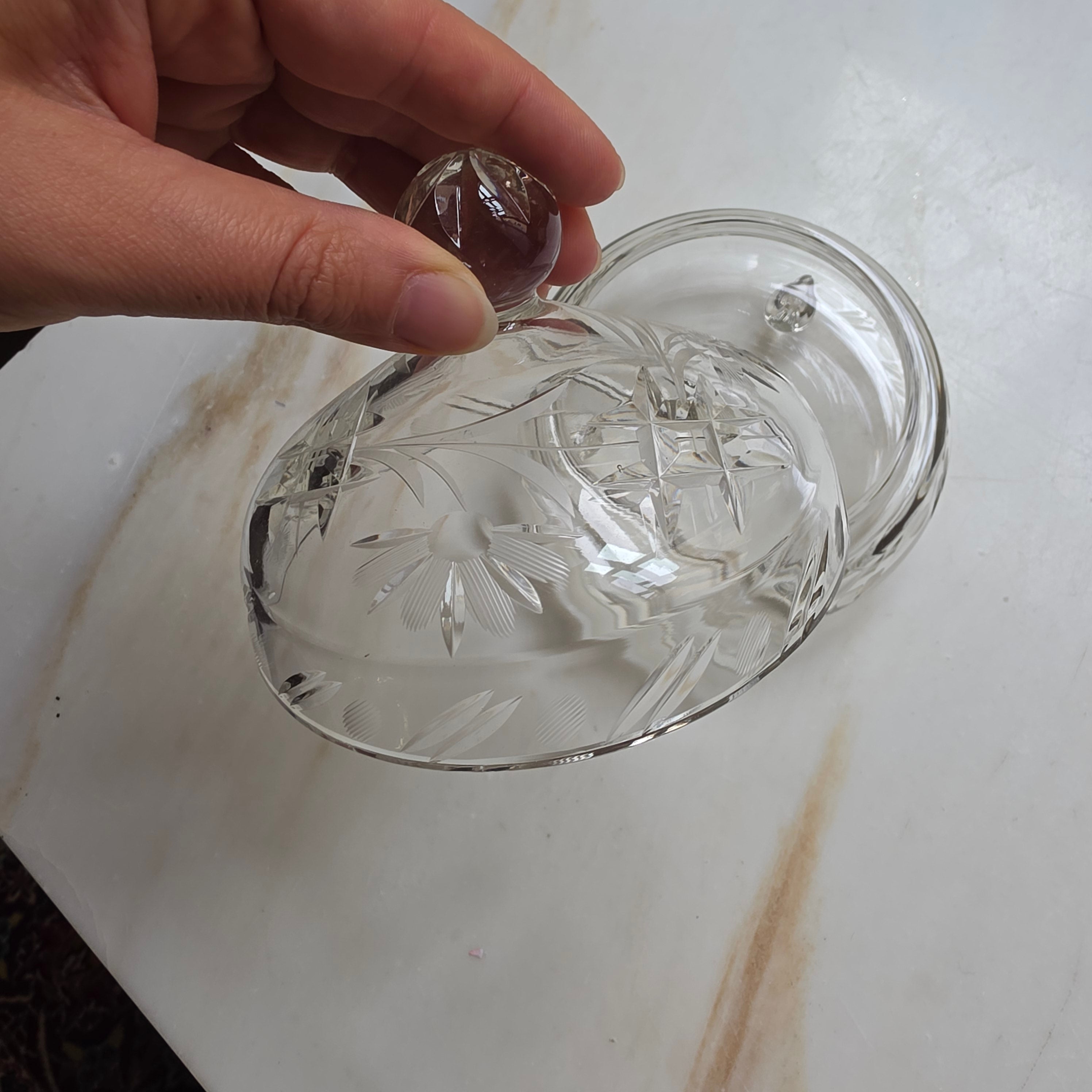 Vintage Bonboniere Schale aus Kristallglas mit Deckel