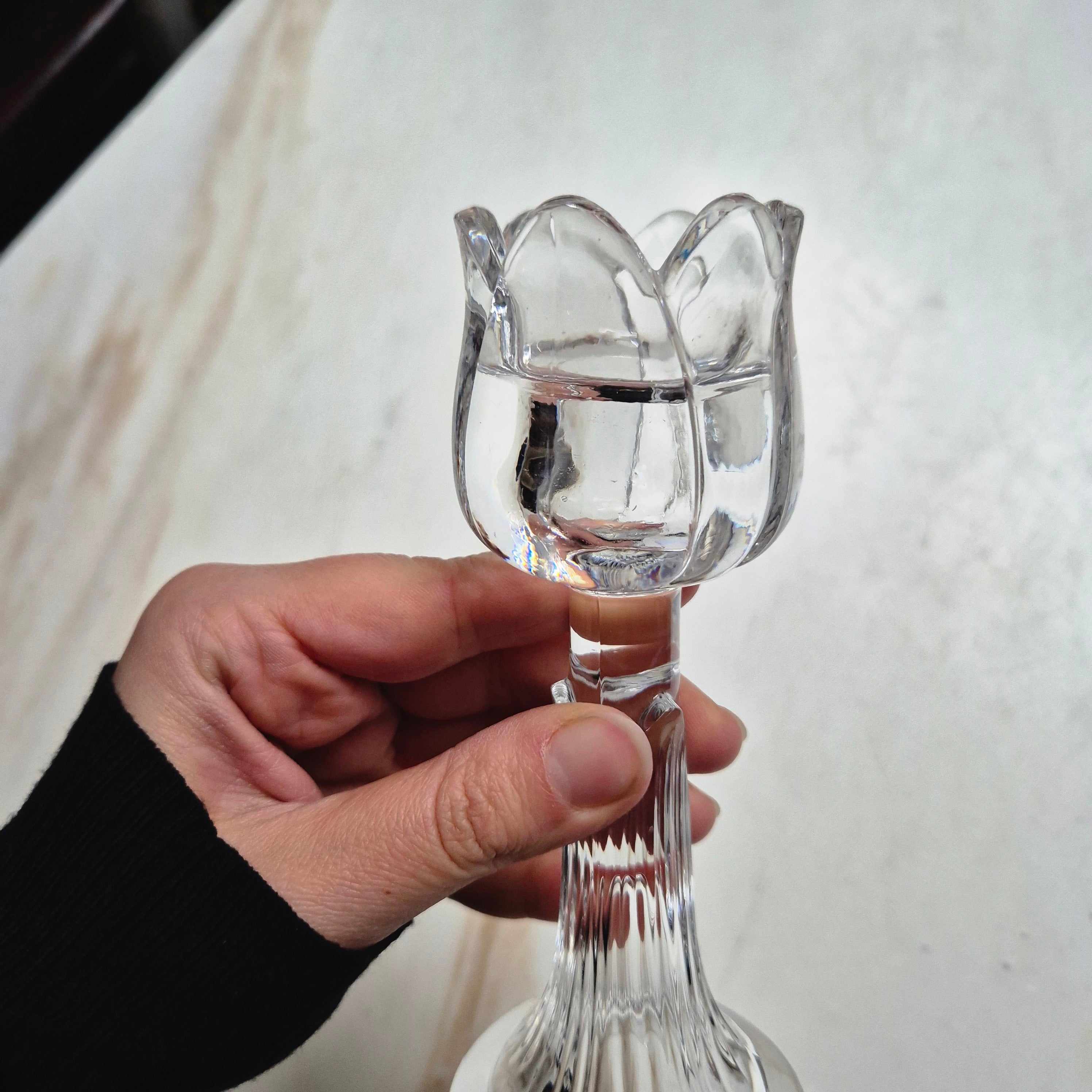 Vintage Glas Kristall Kerzenhalter in Tulpenform